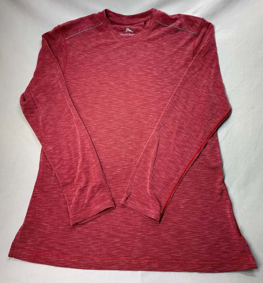 Tommy Bahama Long Sleeve T-Shirt Red Textured Crew Neck Size M